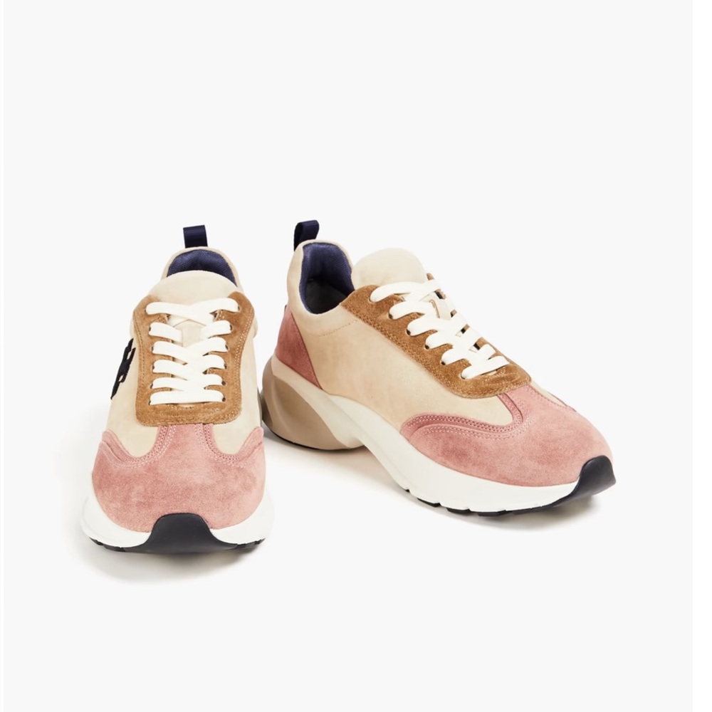 NIB Tory Burch Good Luck Trainer NAT SUEDE in New Cream/Navy/Pink Moon Size 8